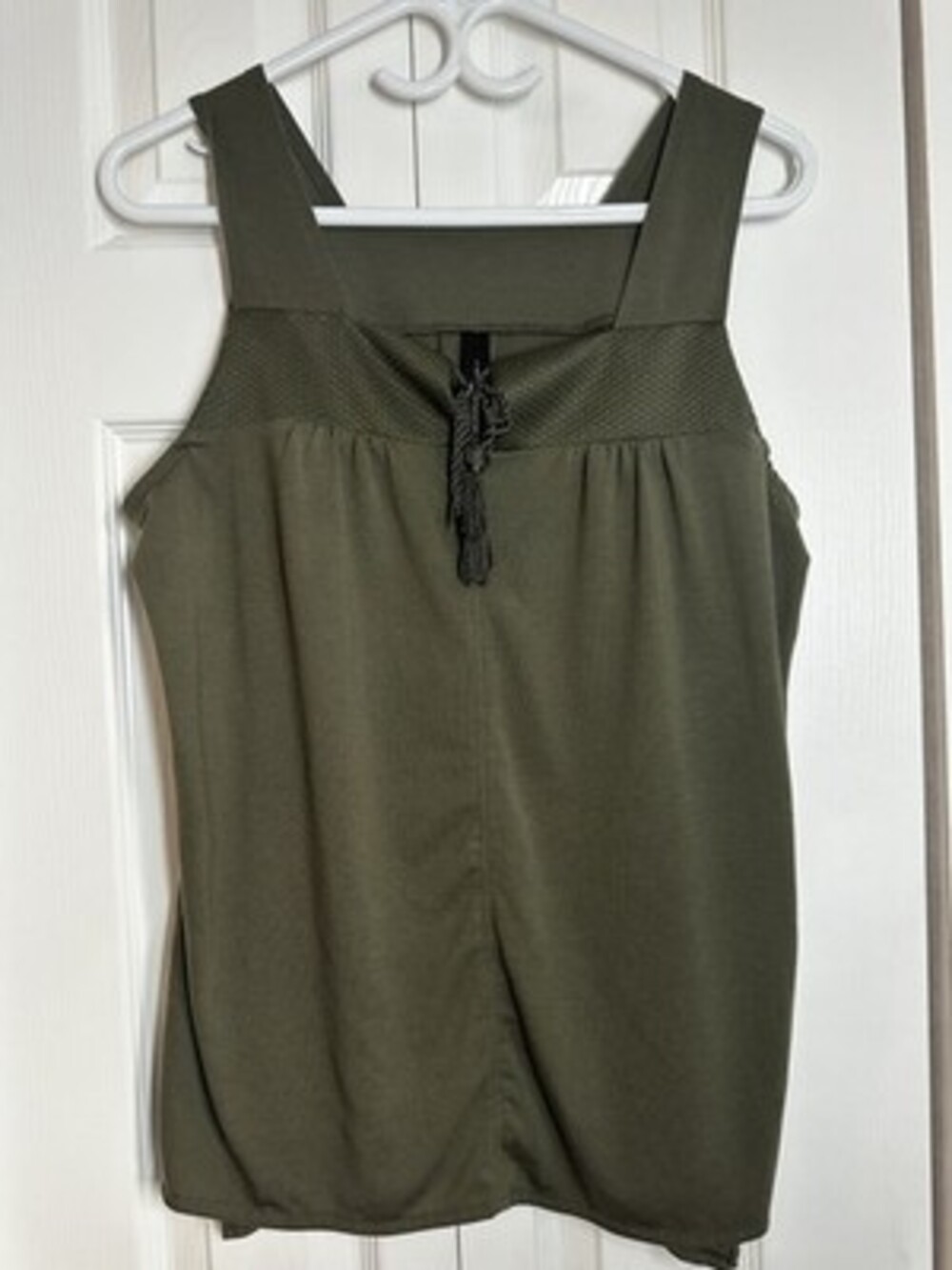 Jessa Olive Green Sleeveless Blouse with Tassel Accent #66
